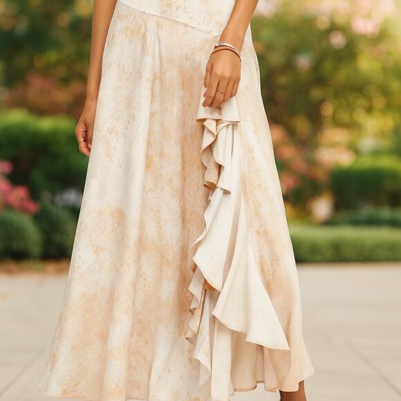 Free People SZ 4 Gardenia Print Maxi Skirt Romantic Enchanting Silky Ruffles - Picture 1 of 7